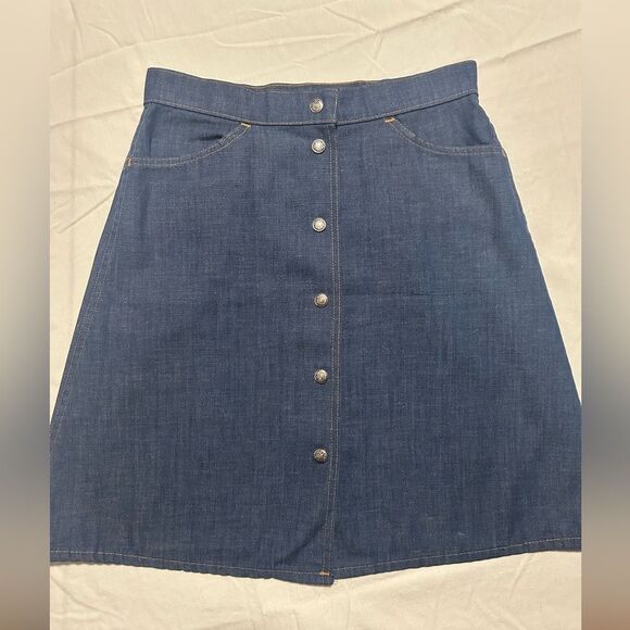 Vtg 70s Levi's Button Front Denim A-Line Skirt Made in USA Orange Label Size S/M - Picture 3 of 10